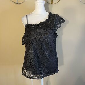 NWT! Maurices Gray Lace One Shoulder Blouse Size XS